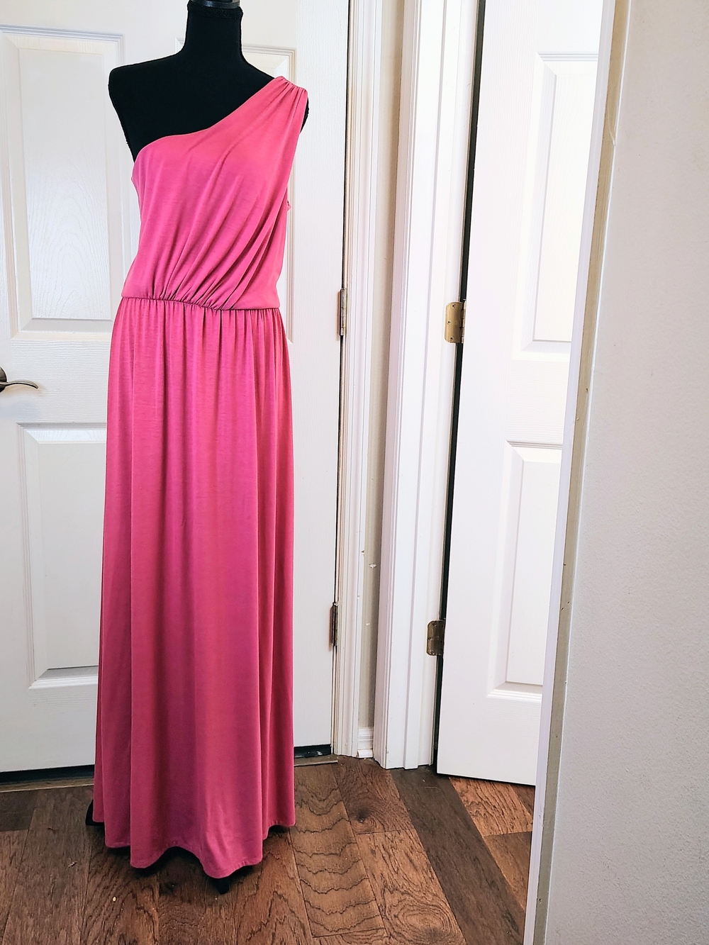 Pink One Shoulder Knit Maxi Dress Summer Evening Gown Formal Y2K Elegant Large